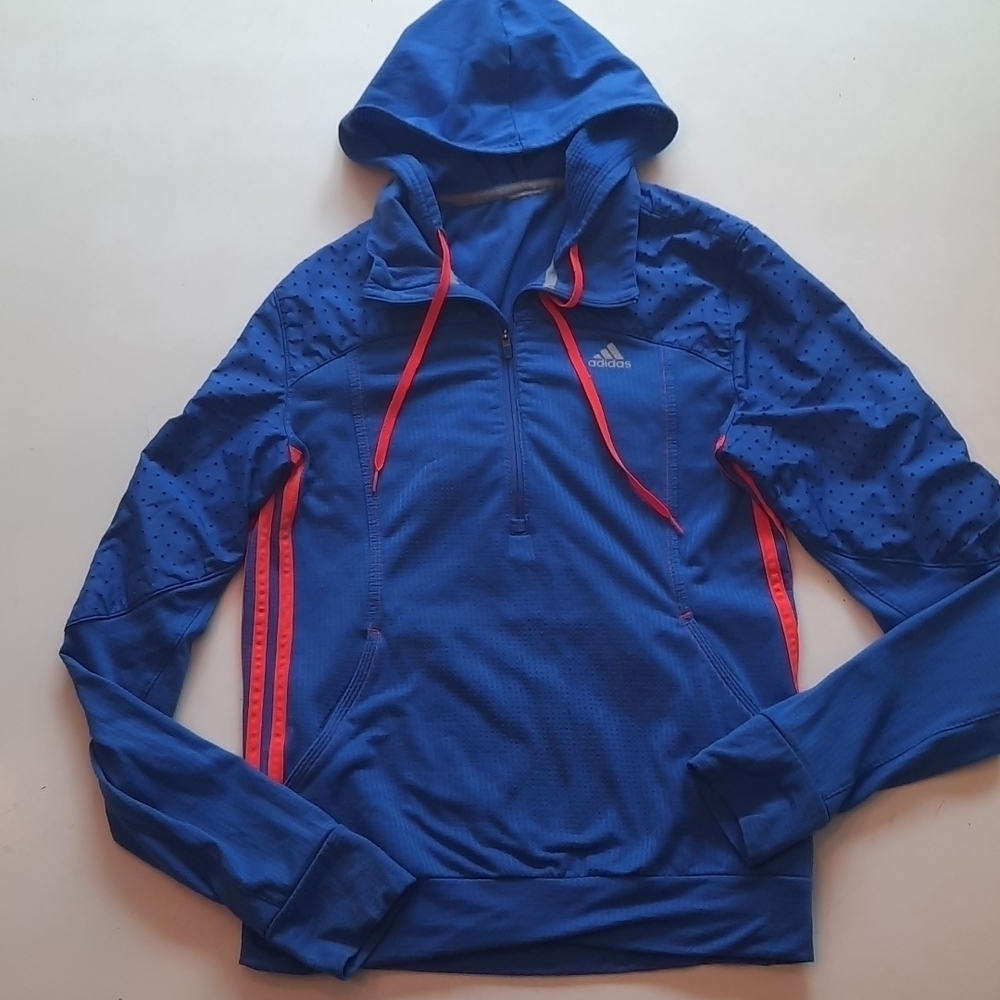 Adidas blue hooded fleece lined half zip jacket 12